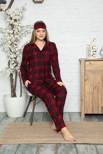 Pijamoni طقم بيجامة شتوية منقوشة من جلد الغزال للسيدات