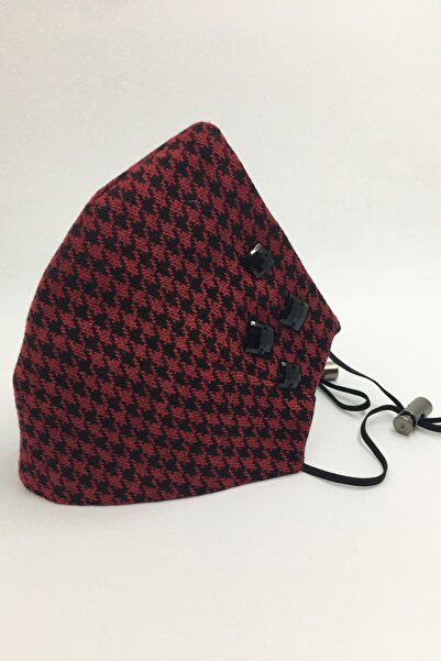 Vera Taşlı Kaz Ayağı Desenli Çift Katlı Pamuklu Kumaş Maske