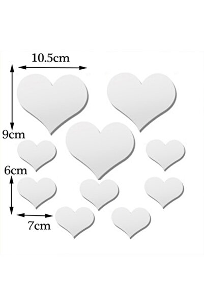 DEZ Kalpler Dekoratif Pleksi Ayna Sticker 10 Parça