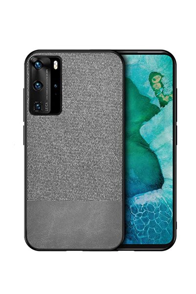 Microcase Huawei P40 Fabrik Serisi Kumaş Ve Deri Desen Kılıf - Gri