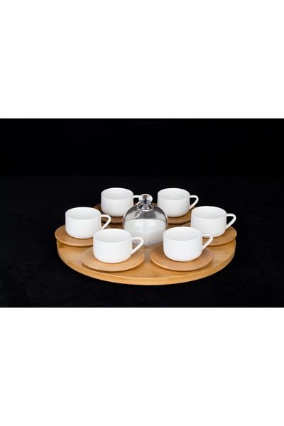 ACAR Set of 6 Porcelain Coffee Cups with Bamboo Rotating Mechanism