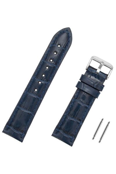 Chrono 22mm Lacivert Kroko Hakiki Deri Saat Kordonu Kayış