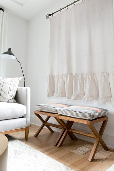 cotton maison Natural Frilly Curtain Vintage with Cornice 200x185 Cm