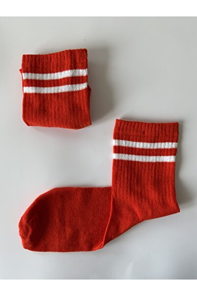 Atölye Merdiven Тъмнооранжеви раирани колежански тенис чорапи