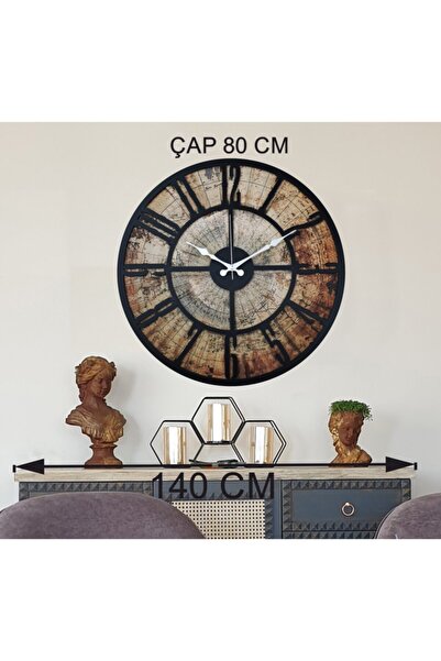 Markakanvas Eski Dünya Duvar Saati Siyah 80x80 Cm