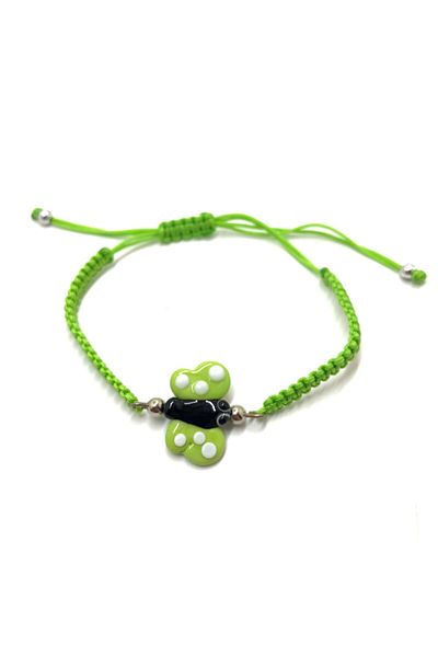 nazarboncuğu Pistachio Green Glass Butterfly Macrame Bracelet