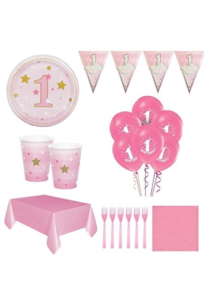 Parti Furyası مجموعة زينة عيد ميلاد طفلة عمرها سنة واحدة تتسع لـ 8 أشخاص