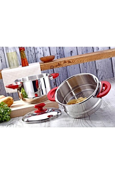 Hascevher 18 Cm Sürme Kulplu Kuskus Tencere Kırmızı