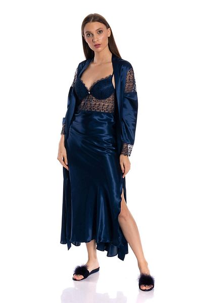 Espuar Double Satin Back Low-cut Lace Nightgown Dressing Gown Set