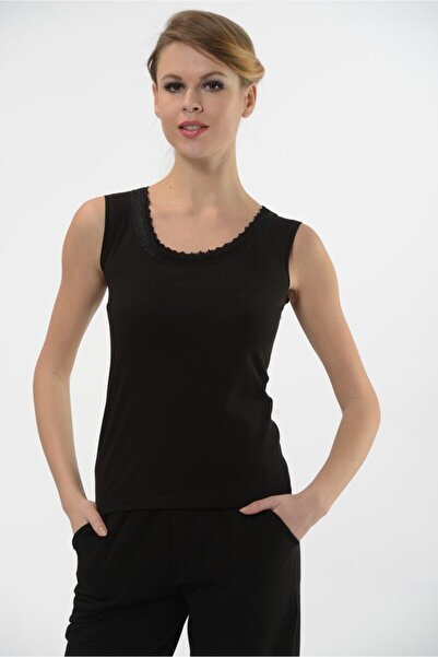 Hmd 3-Piece Women's Cotton Black Tank Collar Detailed & Comfortable Texture & Thick Strap