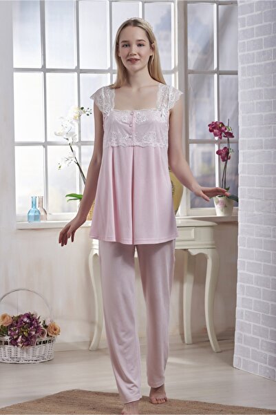 Emose 4001 Dantelli Lohusa Kadın Pijama Penbe
