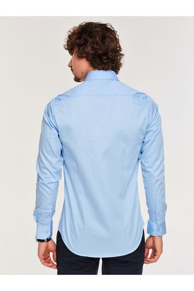 Chamis Slimfit Açık Mavi Saten Klasik Yaka Gömlek-ch96761