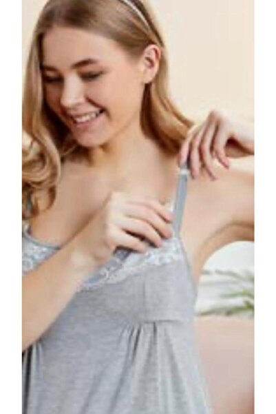 Aqua 20515 Gray Maternity Nightgown Dressing Gown Set