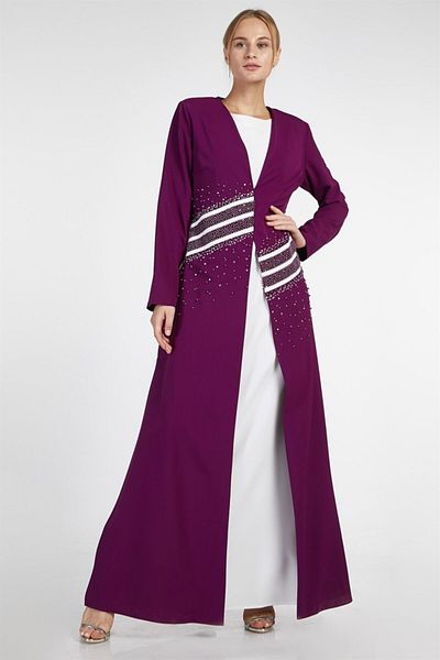 Esswaap Purple - 2-Piece Inside Dress Jacket Stoned Striped Evening Dress Set