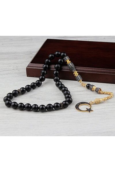 Tesbihsepetim Silver Imame with Zircon Stones - Tasseled Oltu Rosary