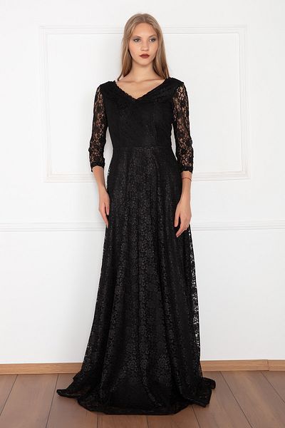 PULLIMM Kristy 3810-2 V-neck Lace Long Dress
