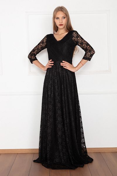 PULLIMM Kristy 3810-2 V-neck Lace Long Dress
