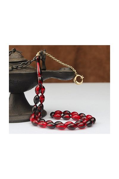 Tesbihsepetim 14 Carat Gold - Tasseled Fire Amber Prayer Beads