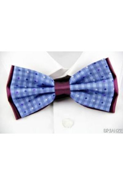 Brianze Dotted Striped Burgundy Blue Bow Tie Dp-8