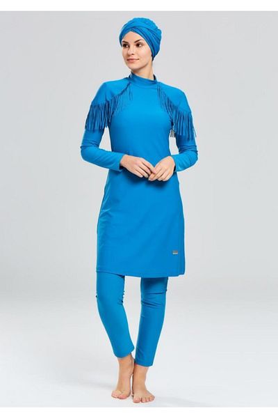 Adasea 4105 Costum de baie hijab din lycra cu ciucuri cu detaliu pe lungime