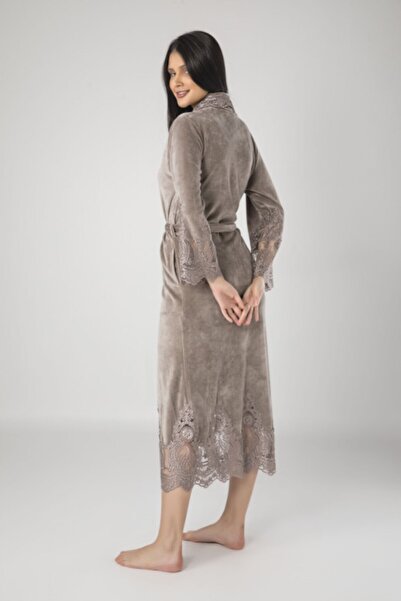 Nuşa Мереживний бамбуковий бавовняний халат Niki Оксамитовий жіночий халат