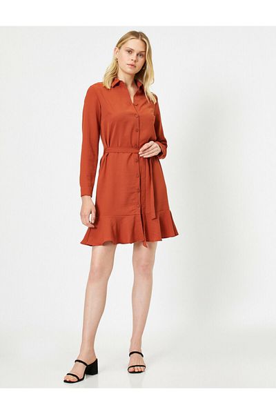 Koton Women's Skirt Flounce Detailed Shirt Dress