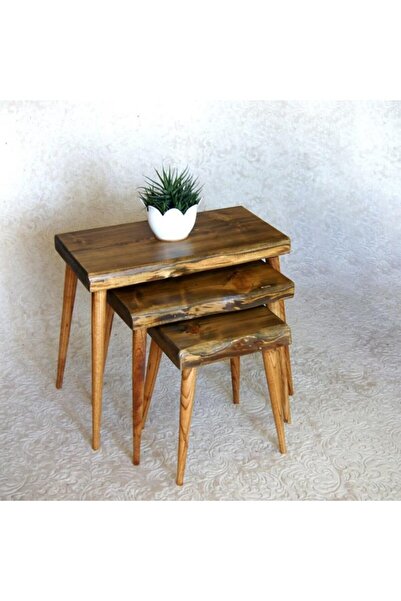 Mobenta Doğal Ağaç Masif Kütük 3’lü Zigon Sehpa