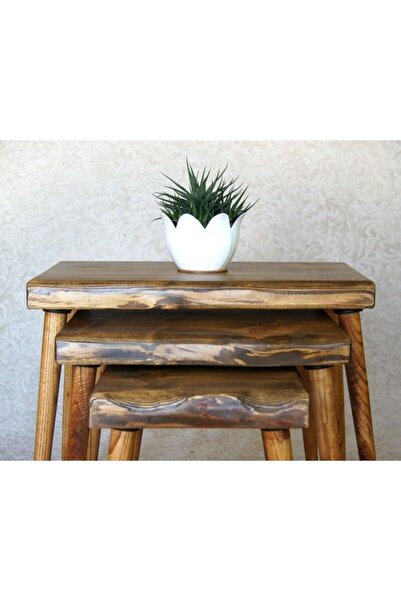 Mobenta Doğal Ağaç Masif Kütük 3’lü Zigon Sehpa