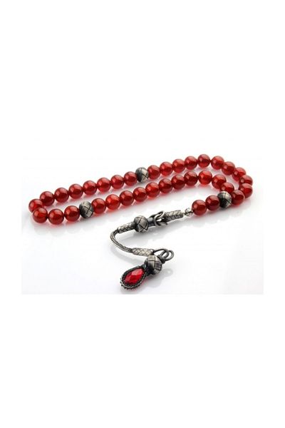 Tesbihsepetim Silver Kazaziyeli Red Agate Prayer Beads Model