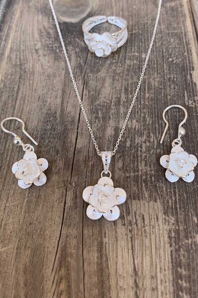 Artuklu Telkari Telkari Gümüş Papatya Çiçek Takı Seti