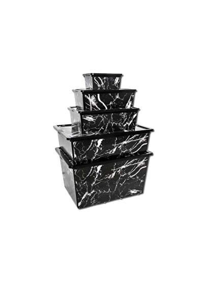 QUTU Trend Box Black Marble Dekoratif Saklama Kutusu - Set 4 Parça