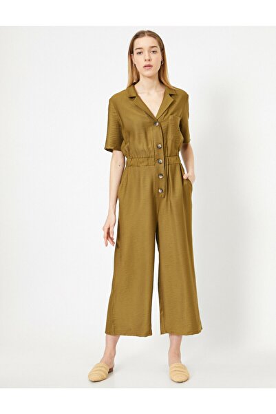 Koton Damen-Jumpsuit mit Hemdkragen und Knopfdetail