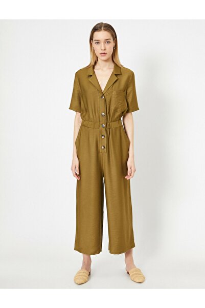 Koton Damen-Jumpsuit mit Hemdkragen und Knopfdetail