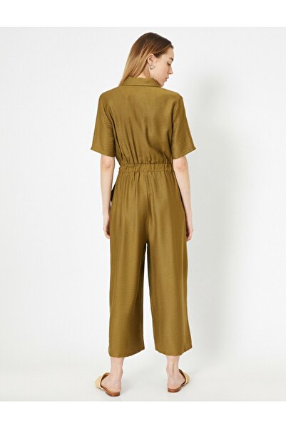 Koton Damen-Jumpsuit mit Hemdkragen und Knopfdetail