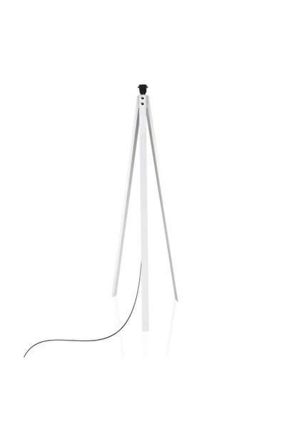 Modamonline Lambader Ayağı Ahşap Ayak Üçlü Abajur Ayağı Tesisatlı Beyaz Tripod Lamba 1650