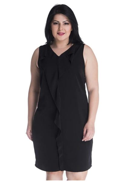 MYLİNE Volanlı Kolsuz V Yaka Elbise