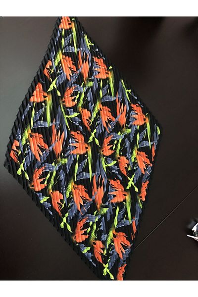 NFS BUTİK Hazan Flowers Patterned Pleated Silk Satin Scarf