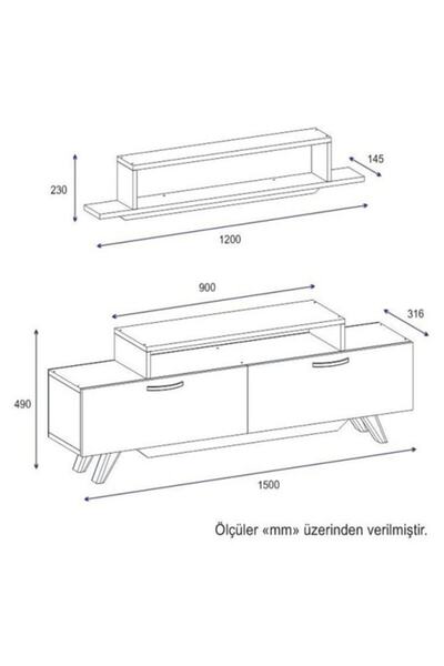 BMdekor Tv Ünitesi Herry Beyaz Ceviz 150 Cm