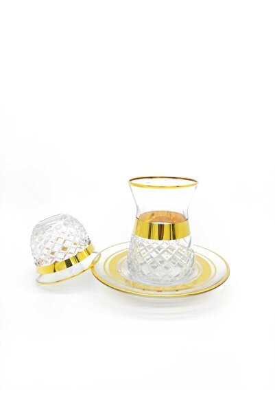 ÖzcamKristal 18 Parça 6 Kişilik Kesme Dekorlu Çay Takımı