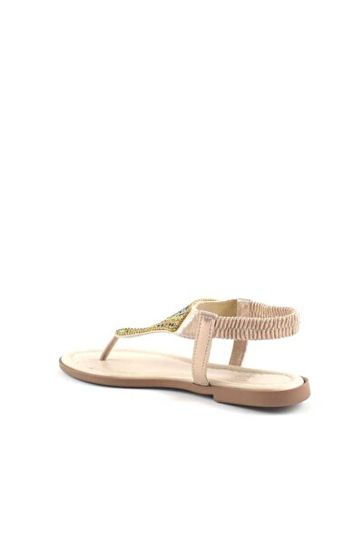 Shoes Center Gold Etnik Taşlı Lastikli Parmak Arası Kadın Sandalet