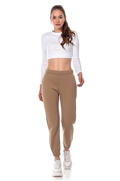 CAYA Kadın Bej Rengi Elastik Paça Örme Jogger Eşofman Altı Cy84200