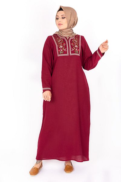 Kardelen Butik Ümraniye Women's Collar Embroidered Long Sleeve Strawberry Dress