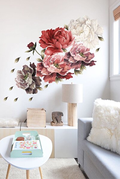 Sticker Ekspres Bordo Krem Şakayık Çiçek Duvar Sticker Seti