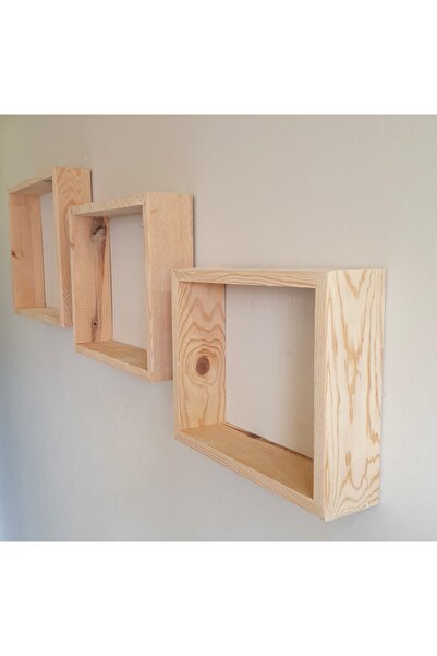 Üsküp Yapı 3'lü Dörtgen Ham Ağaç Dekoratif Raf