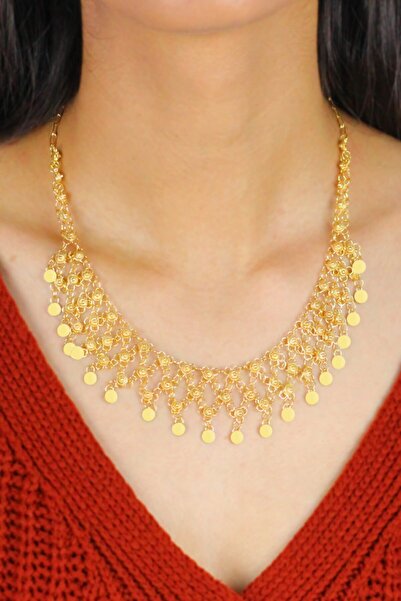 Midyat Nurtaş Gümüş Üç Sıra Altın Kaplama Kişniş Midyat Gümüş Gerdanlık Kolye