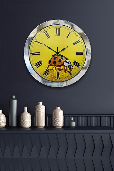 Kasva Concept Gift 36 cm Chrome Metal Ladybug Wall Clock