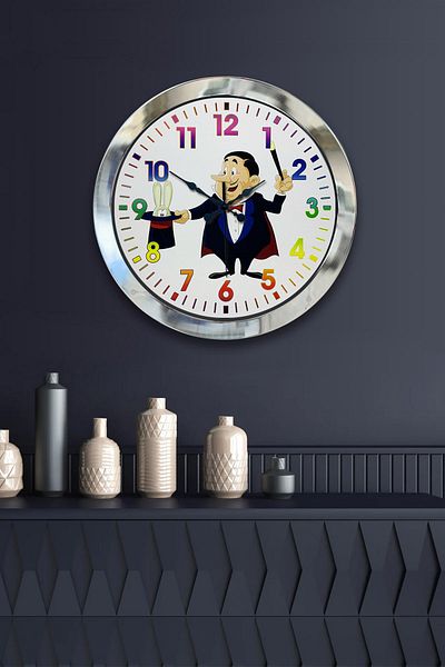 Kasva Concept Gift 36 cm Chrome Metal Wizard Wall Clock