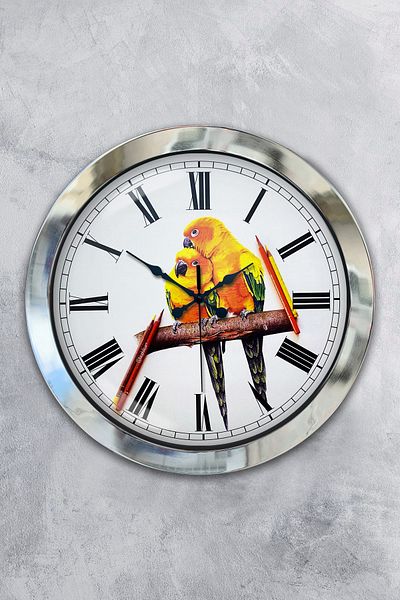 Kasva Concept Gift 36 cm Chrome Metal Bird Wall Clock