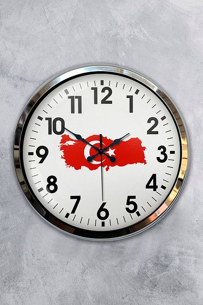 Kasva Concept 40 cm Chrome Metal Türkiye Map Wall Clock