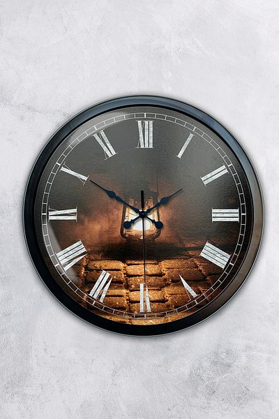 Kasva Concept Cadou 40 Cm Ceas de Perete Lanternă Metal Negru